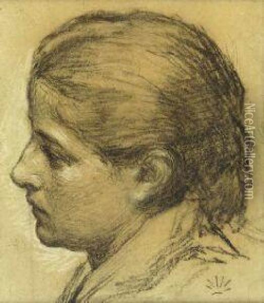 Study Of A Girl's Head Oil Painting - Joseph Moore