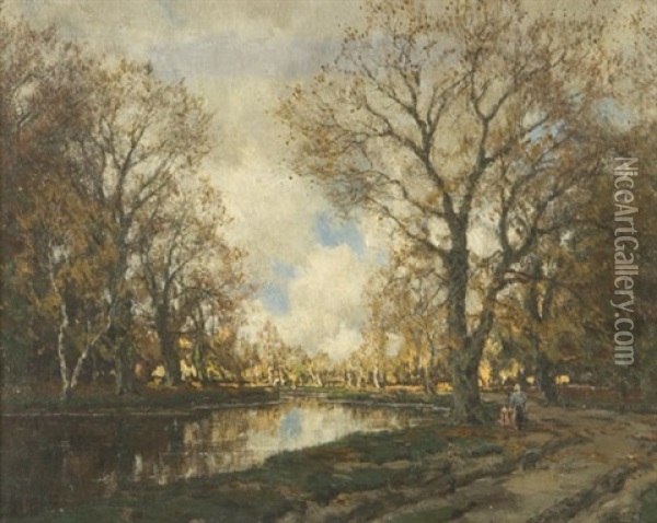 A Walk Along The River Bank Oil Painting - Arnold Marc Gorter