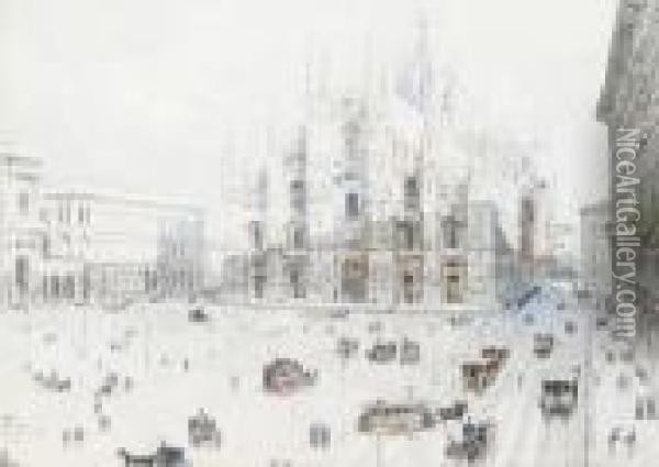 Piazza Duomo, Milan Oil Painting - Paolo Sala
