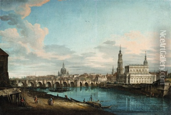 A View Of Dresden Seen From The Left Bank Of The Elbe Oil Painting - Pietro Bellotti