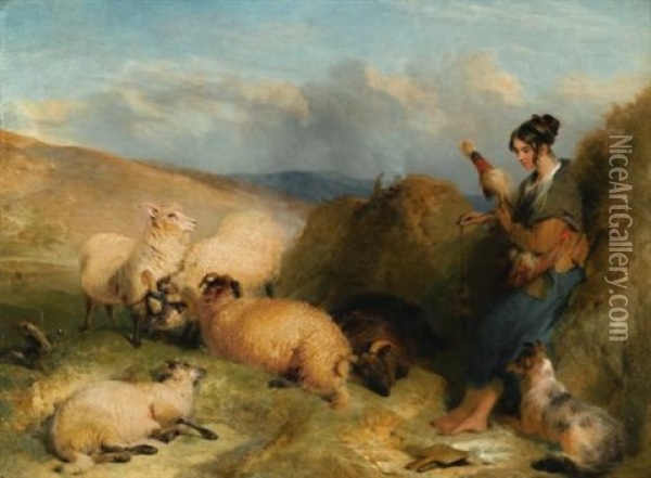 Lassie Herding Sheep Oil Painting - Sir Edwin Henry Landseer