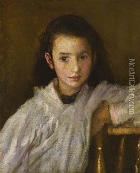 Portrait Of A Young Girl Oil Painting - Sir George Clausen