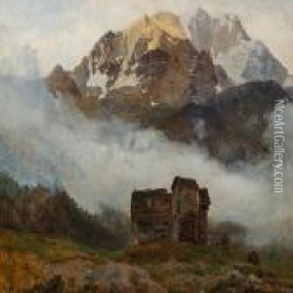 Foggy Mountain Tops Inthe Canton Bern, Switzerland Oil Painting - Janus Andreas La Cour