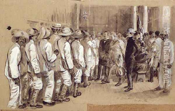 General Lecret and Colonel Figuretti Inspecting Cuban Recruits at Cuban Headquarters Oil Painting - William Glackens
