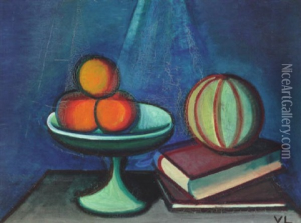 Opstilling - Hvid Opsats, Tre Appelsiner, To Boger, Ovenpa Hvilke En Melon Oil Painting - Vilhelm Lundstrom