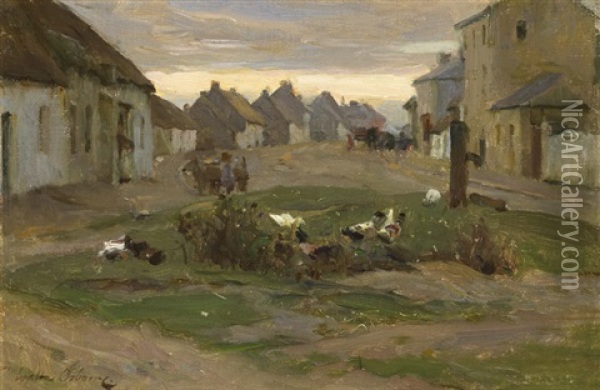 The Village Street, Rush & Lusk, County Dublin Oil Painting - Walter Frederick Osborne
