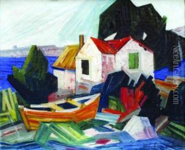 Barque Dans Un Petit Port Oil Painting - Raoul Van Maldere