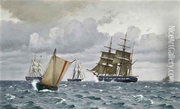 Trading Vessels Off The Danish Coast Oil Painting - Christian Blache