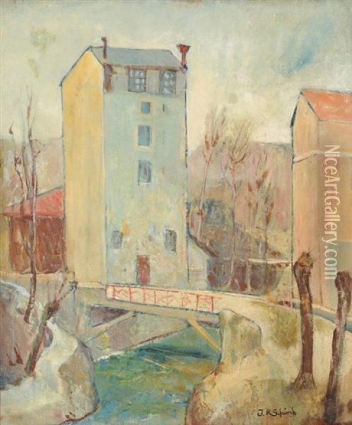Hauser Am Fluss Oil Painting - Johann Robert Schuerch
