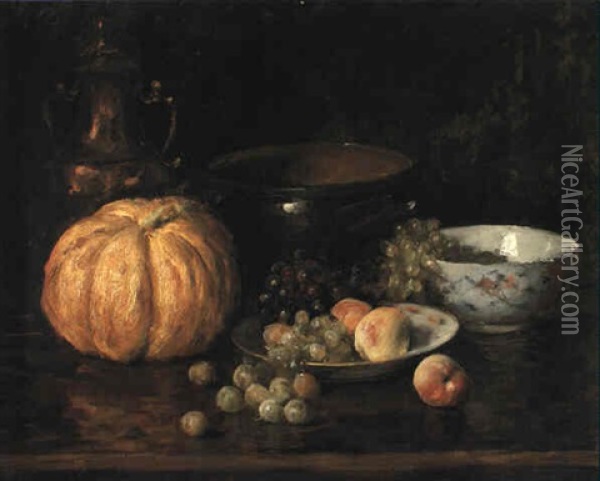 Still Life With Pumpkin Oil Painting - William Merritt Chase