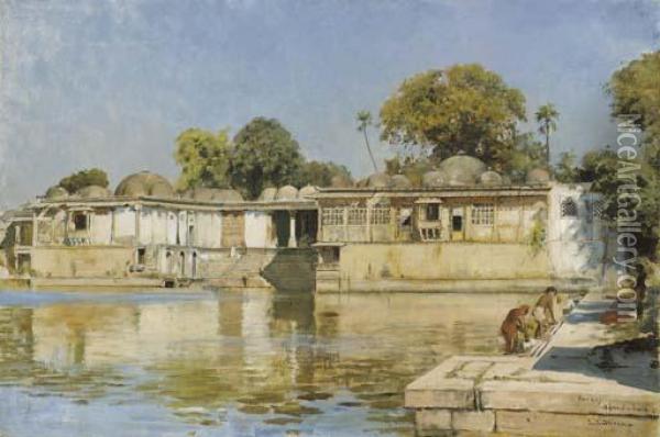 Tomb Of The Sultans And Lake At Sarkhej, Near Ahmedabad Oil Painting - Edwin Lord Weeks