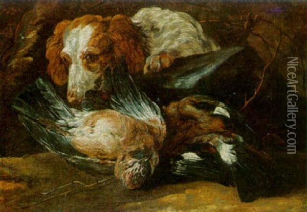 A Spaniel With Game Oil Painting - Jan Fyt