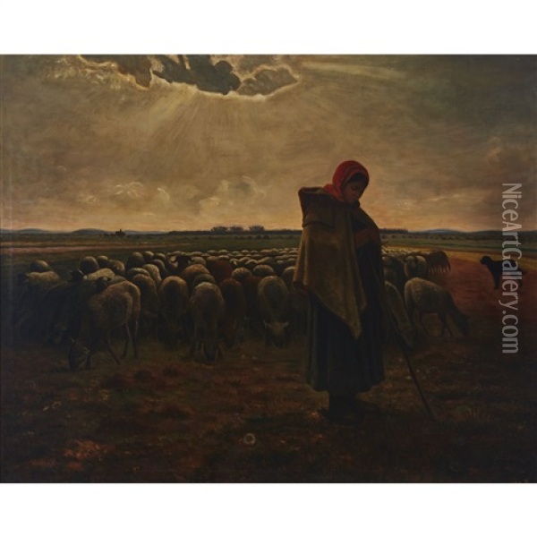 Young Herder With Sheep, 1877 Oil Painting - Vaclav Brozik