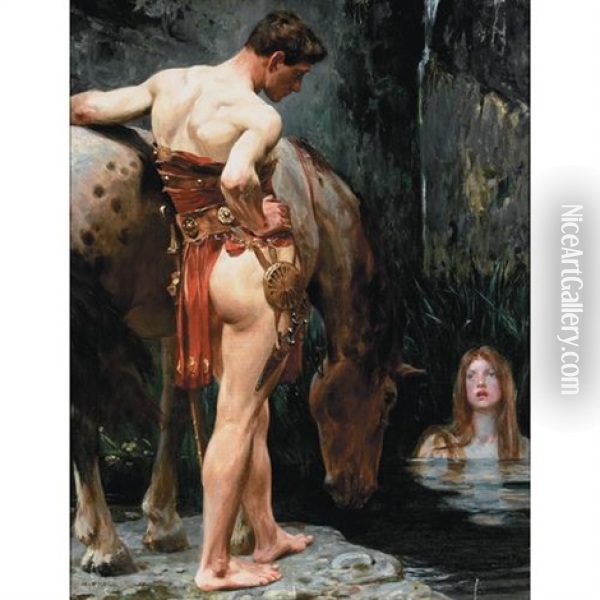 Die Wasserfrau Oil Painting - Hermann Prell