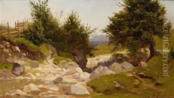 A Rocky Brook Oil Painting - Michael Haubtmann