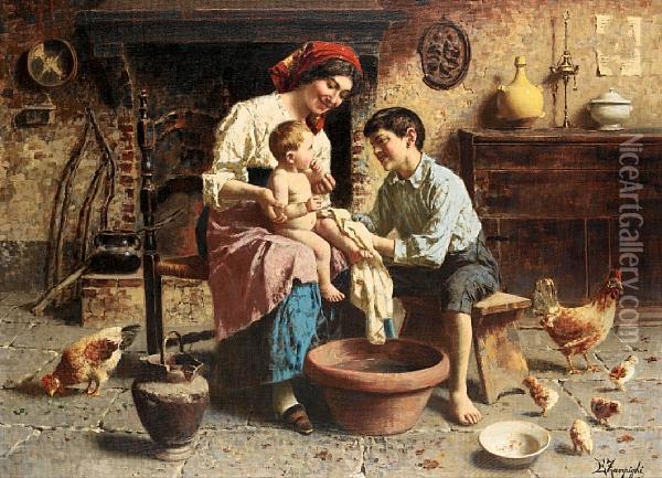 Bathtime Oil Painting - Eugenio Zampighi