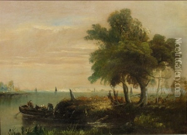 Hudson River Landscape With Fishermen Oil Painting - William Guy Wall