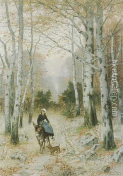Die Einsame Reiterin. Oil Painting - Hubert Salentin