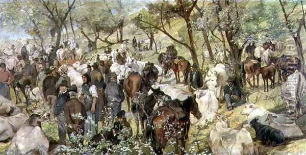 Cattle market in the Maremma Oil Painting - Giovanni Fattori