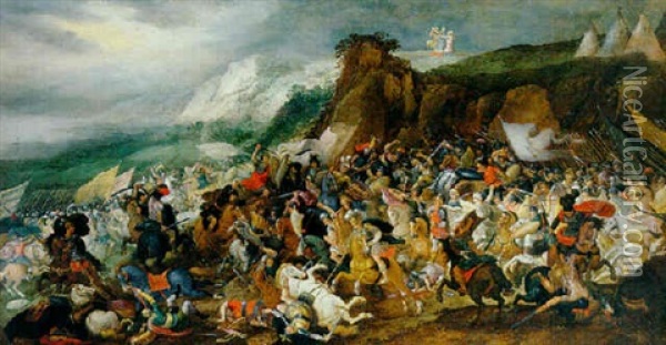 Der Kampf Der Israeliten Gegen Die Amalekiter Oil Painting - Hans Jordaens III
