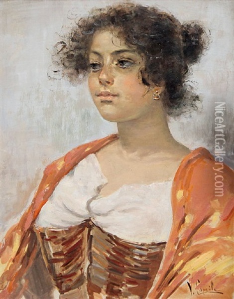 Fanciulla Con Scialle Oil Painting - Vincenzo Caprile