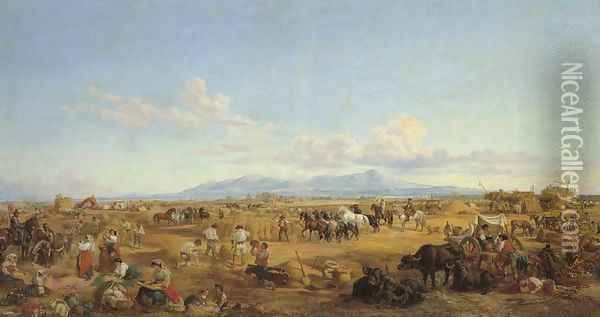 Haymaking in the Roman Campagna Oil Painting - Arthur John Strutt