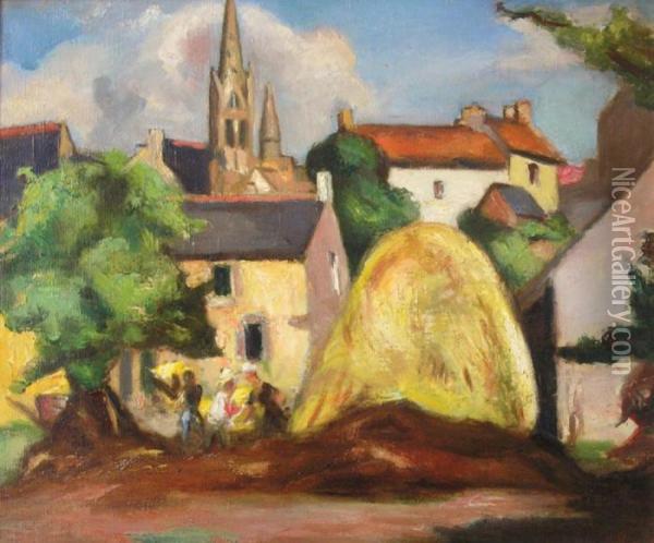 Village De Bretagne ; Les Fenaisons Oil Painting - Manuel Ortiz De Zarate