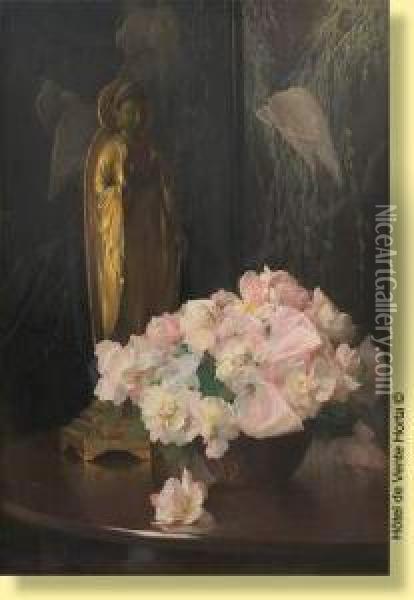 Vase Fleuri Sur Fond De Chinoiserie Oil Painting - Firmin Baes