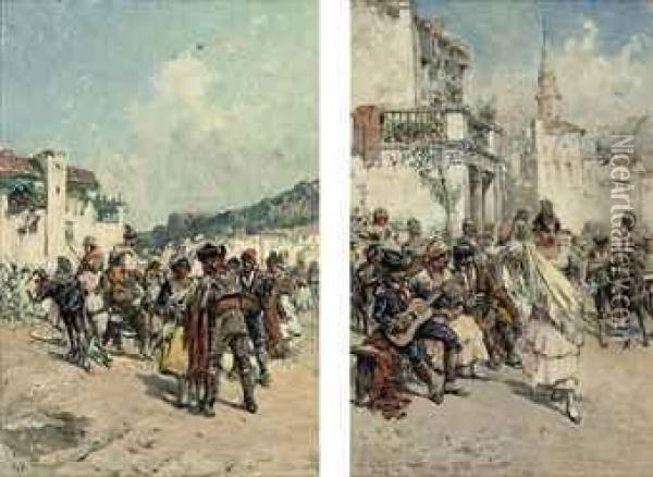 A Fiesta In The Market Square Oil Painting - Mariano De Franceschi