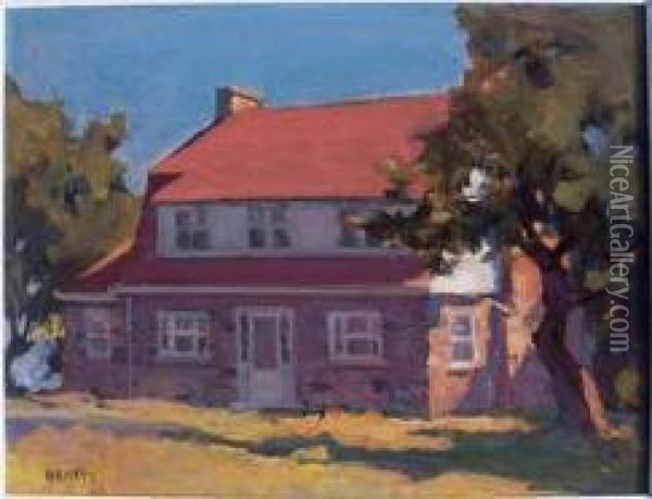 Stone House With Red Roof Oil Painting - John William Beatty