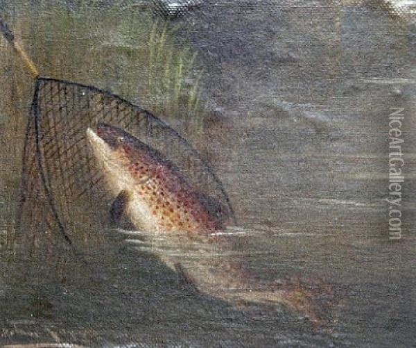 Trout Fishing Oil Painting - A. Roland Knight