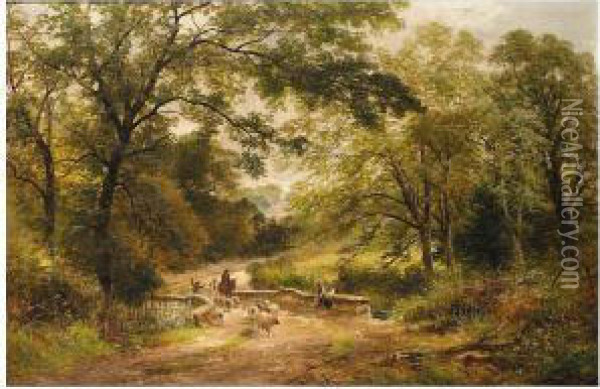 Landscape With Sheep Crossing A Bridge - Scene Near Melbourne, Derbyshire Oil Painting - David Payne