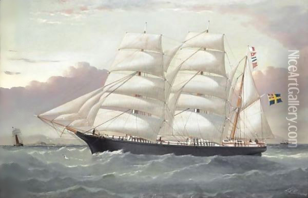 The Three Masted Barque 'Framat' Inward Bound For Liverpool Off The Coast Of North Wales Oil Painting - William H. Yorke