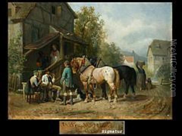 Pferde Vor Dem Oil Painting - Reinhold Braun