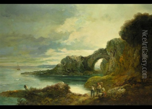 Kustenlandschaft Mit Felsiger Landzunge Und Felsenbogen Oil Painting - John Joseph (of Bath) Barker