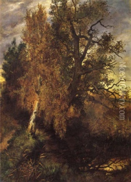 Herbstliche Moorlandschaft Oil Painting - Ludwig Adam Kunz