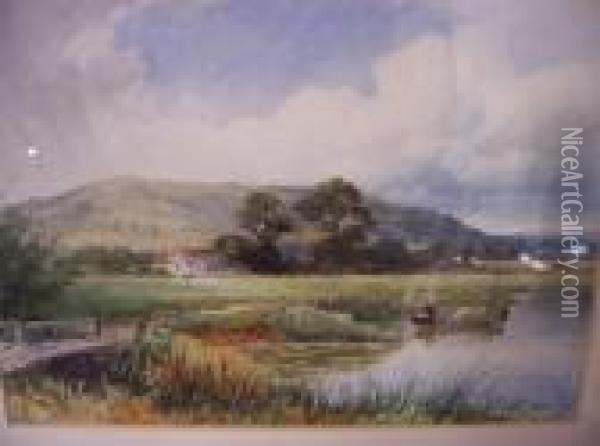 Gathering Rushes On The Avon Near Bredon Oil Painting - John Bates Noel