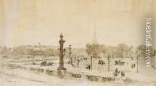 Vue De La Tour Eiffel Depuis La Place De La Concorde Oil Painting - Albert Lebourg