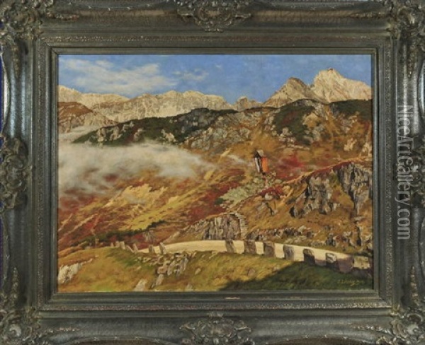 Hochalpine Landschaft Mit Wegkreuz Oil Painting - Curt Liebich