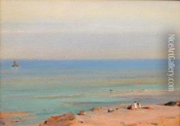 Studland Bay With Figures In The Dunes Oil Painting - Frank Richards