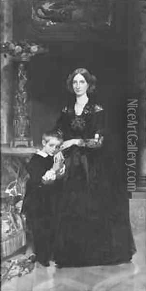 Marie-Caroline de Bourbon-Sicile 1822-69 Duchess of Aumale and her Son the Prince of Conde 1851 Oil Painting - Victor Mottez