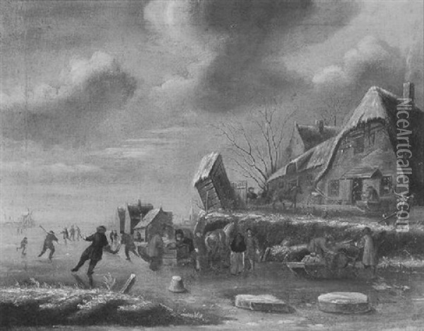 Een Winterlandschap Met Figuren Op Het Ijs Oil Painting - Nicolaes Molenaer