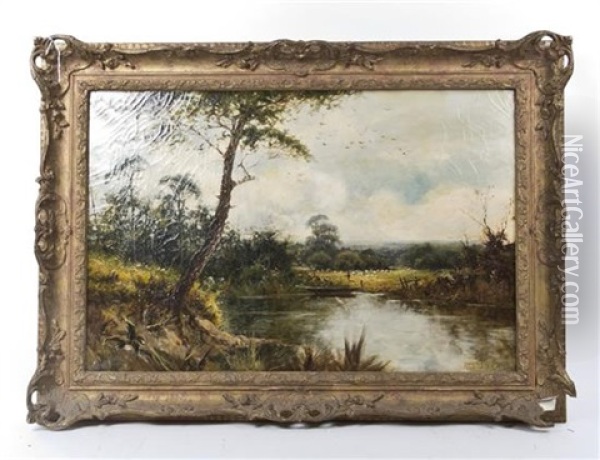 Landscape With A Pond Oil Painting - Sir Alfred East