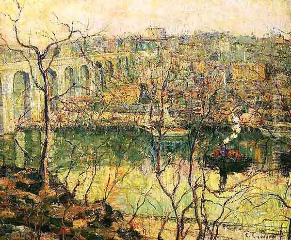 High Bridge, Early Moon Oil Painting - Ernest Lawson
