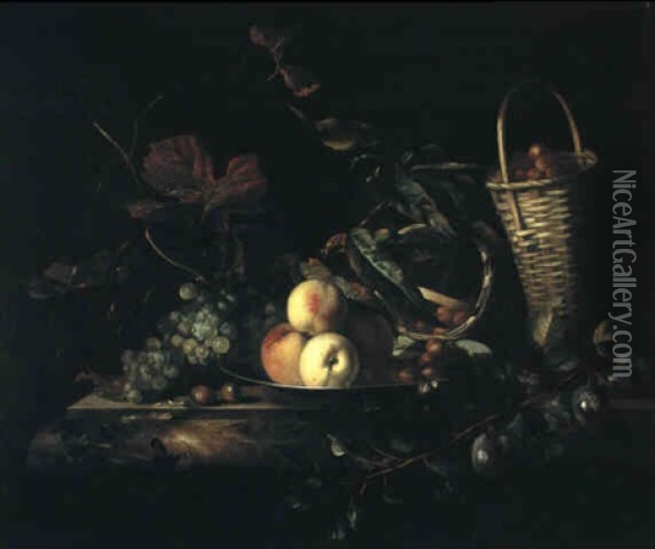 Still Life Of Fruit On A Ledge Oil Painting - Barent (v. d. Meer) Vermeer
