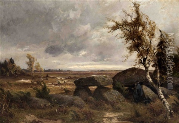 Heidelandschaft Mit Schafer Oil Painting - Gustav Koken