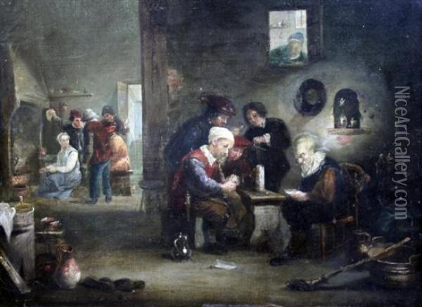 Tavern Interior With Card Players Oil Painting - David The Younger Teniers