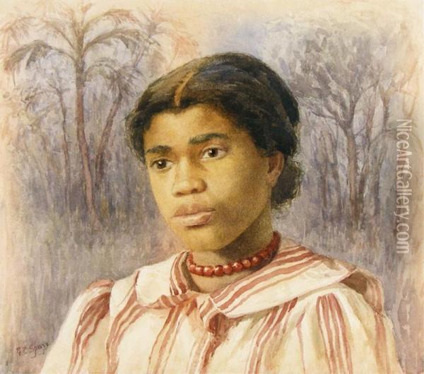 Portrait Of A Black Woman Oil Painting - Gertrude Spurr Cutts