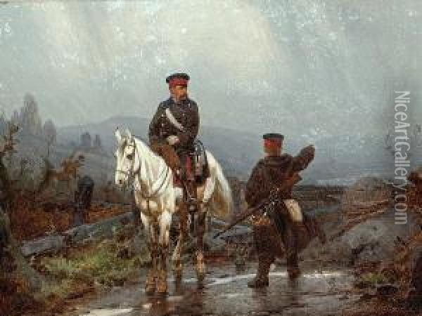 A Prussian Officer On Horseback With A Footsoldier Oil Painting - Christian I Sell