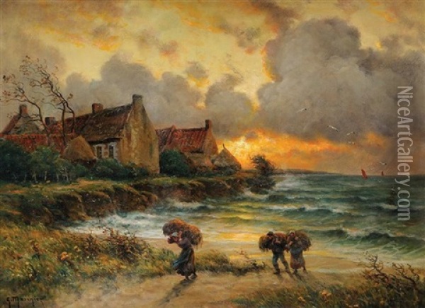 Le Retour De La Peche Oil Painting - Georges Philibert Charles Maroniez